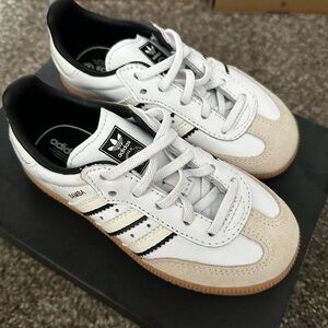 adidas Samba Sneakers in White, Black & Gum-Trim